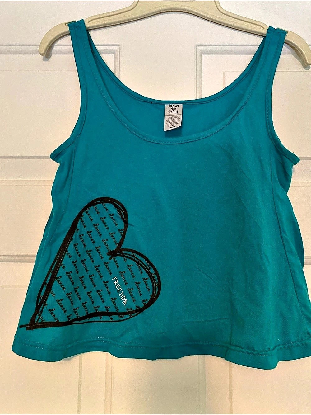 “Dance.” Graphic Heart Cropped Tank Top - Teal Green - Medium